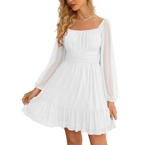 Mesh Long Sleeve Square Neck Dress, Medium, 8J-193D001